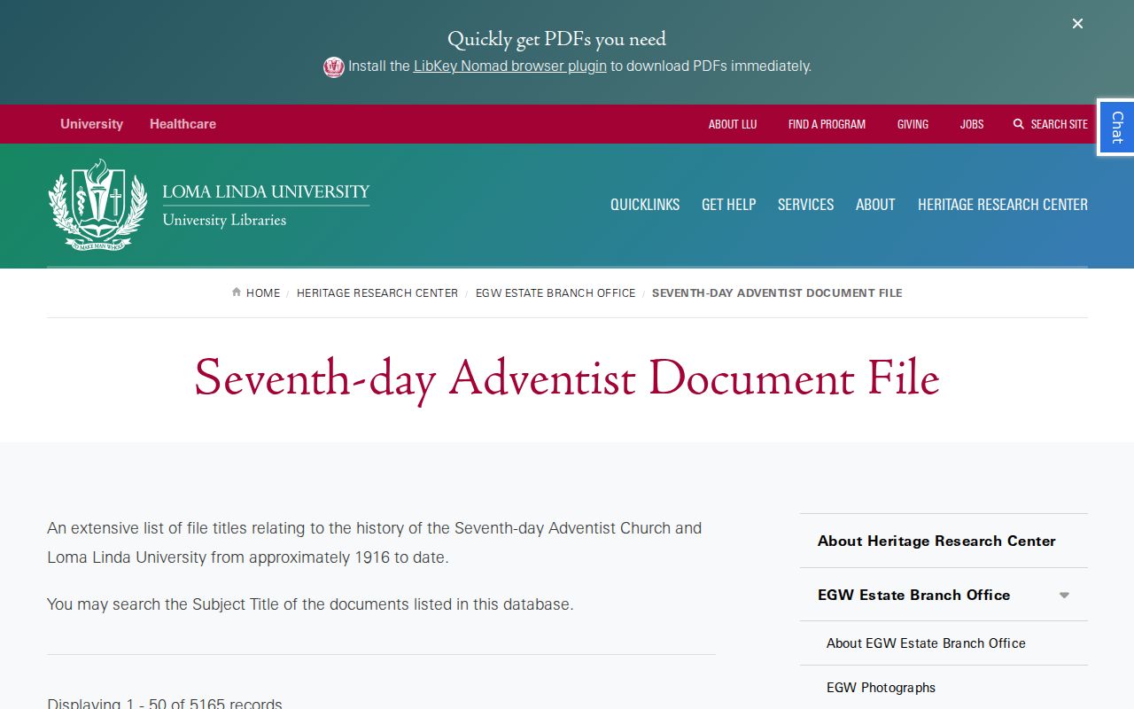 Loma Linda city directory catalog lead in the Seventh-day Adventist Document File