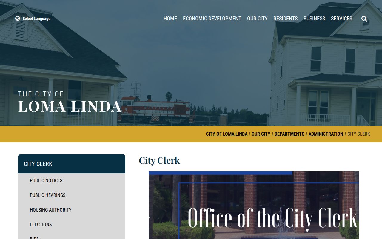 Loma Linda residents directory view of the Loma Linda City Clerk source
