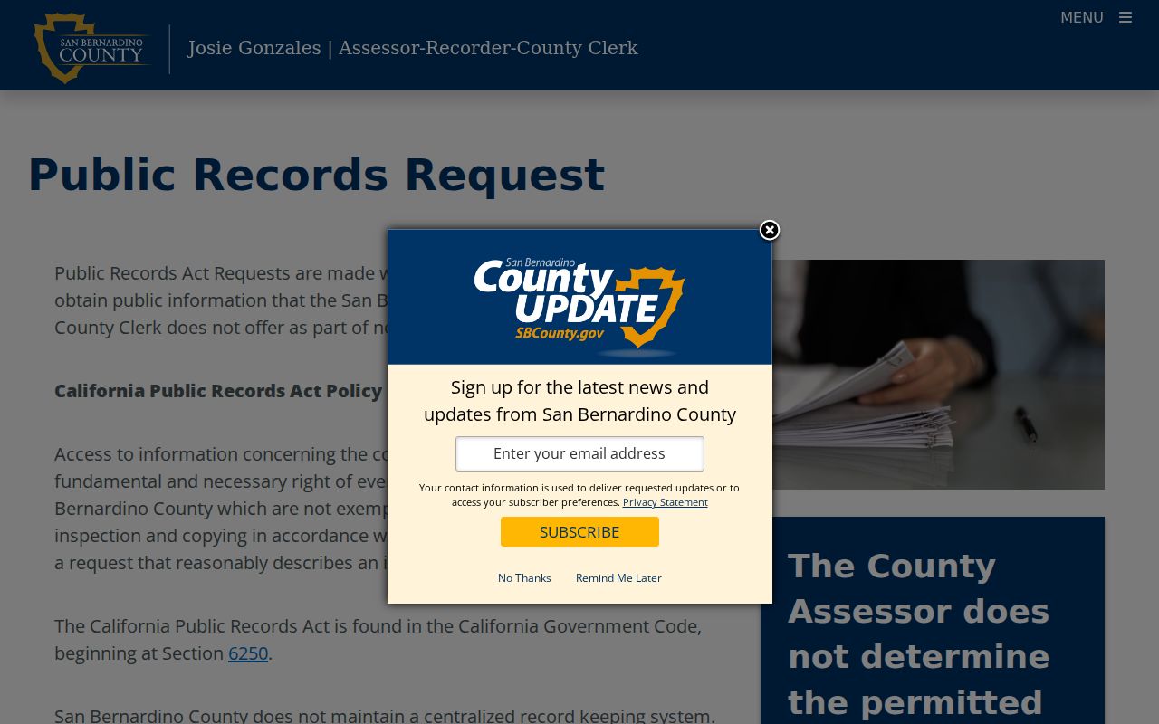Loma Linda residents directory view of the county public records request source