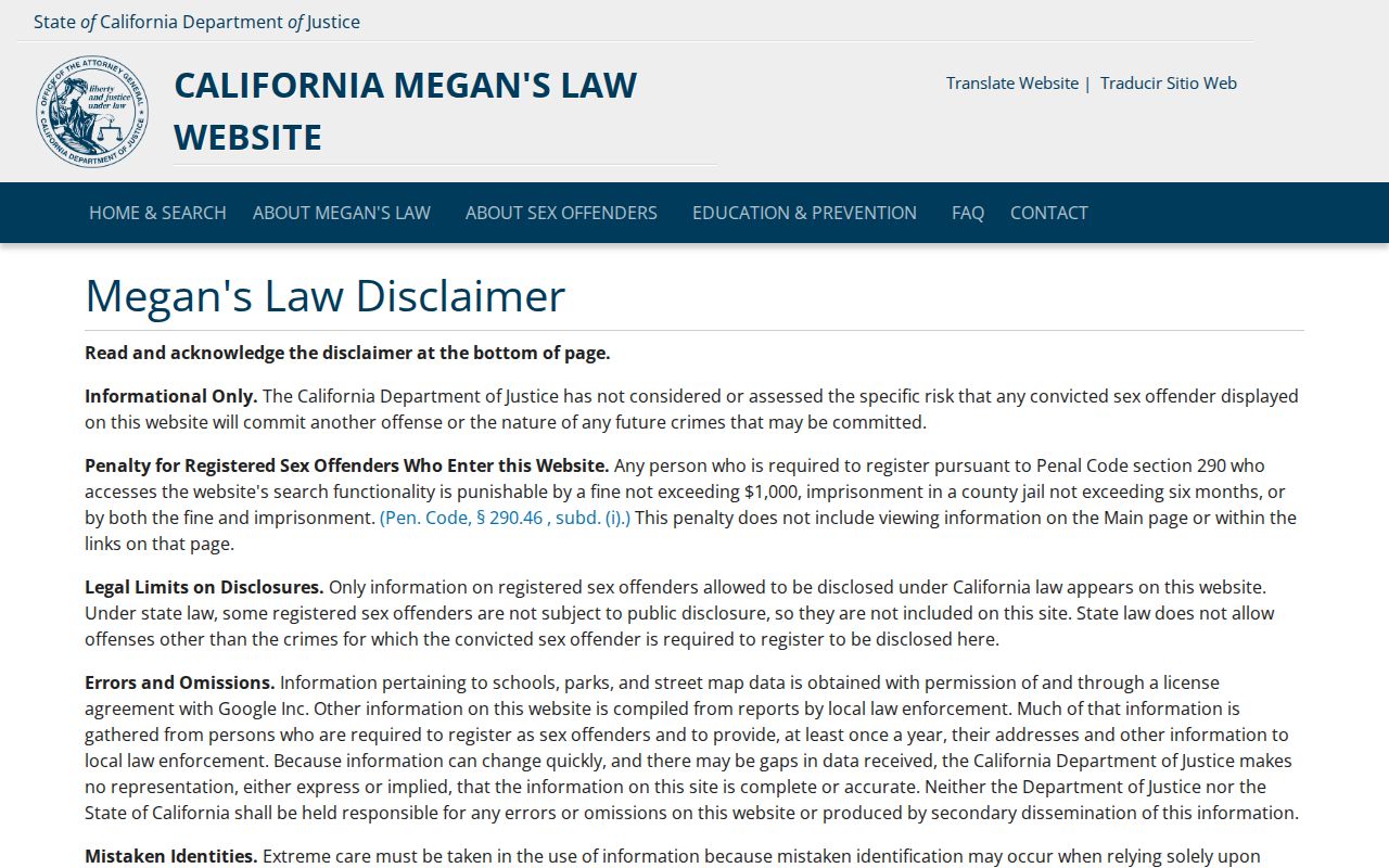California Megan's Law public registry source for Loma Linda neighbors research