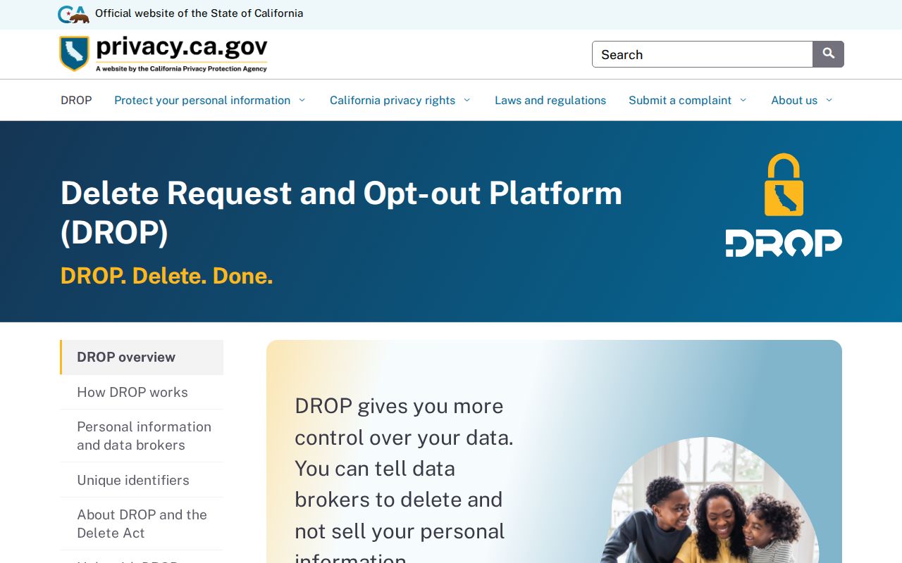 California DROP deletion platform for Loma Linda neighbors privacy research