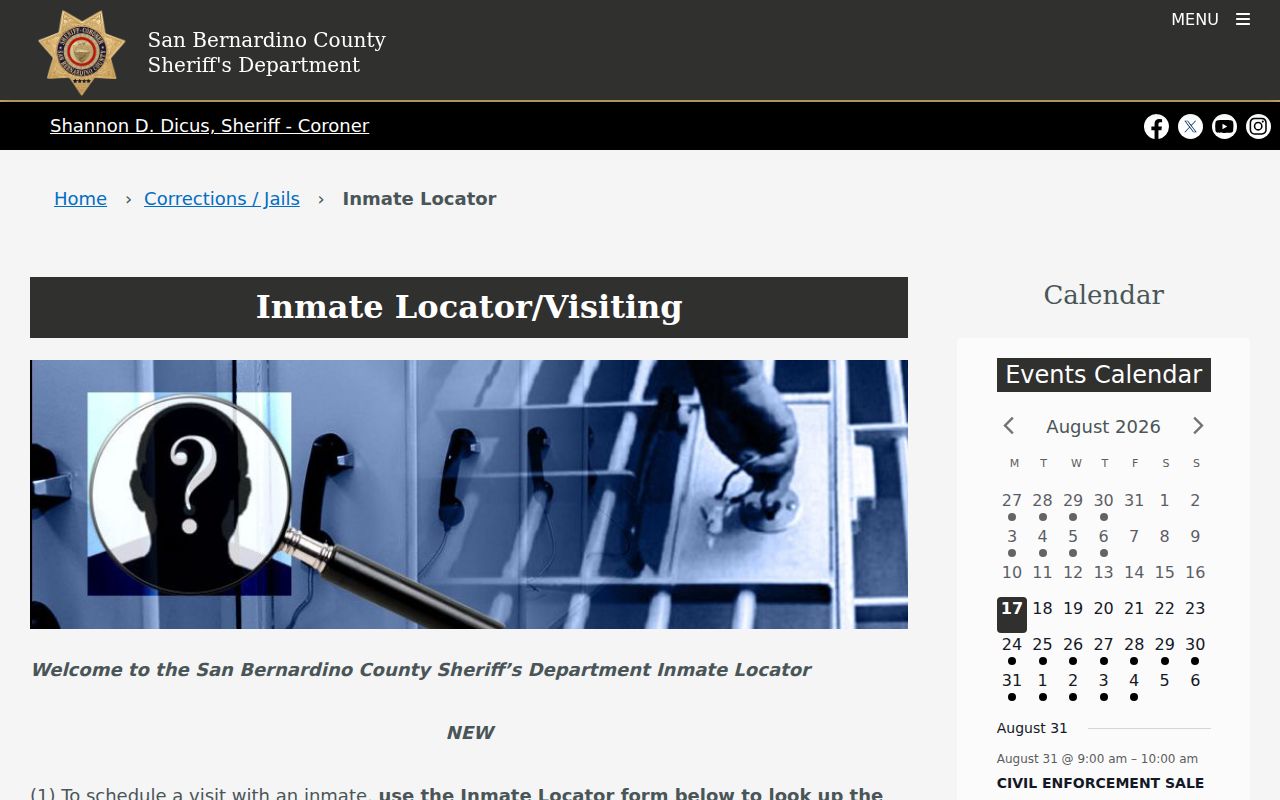 San Bernardino County inmate locator source for Loma Linda neighbors research