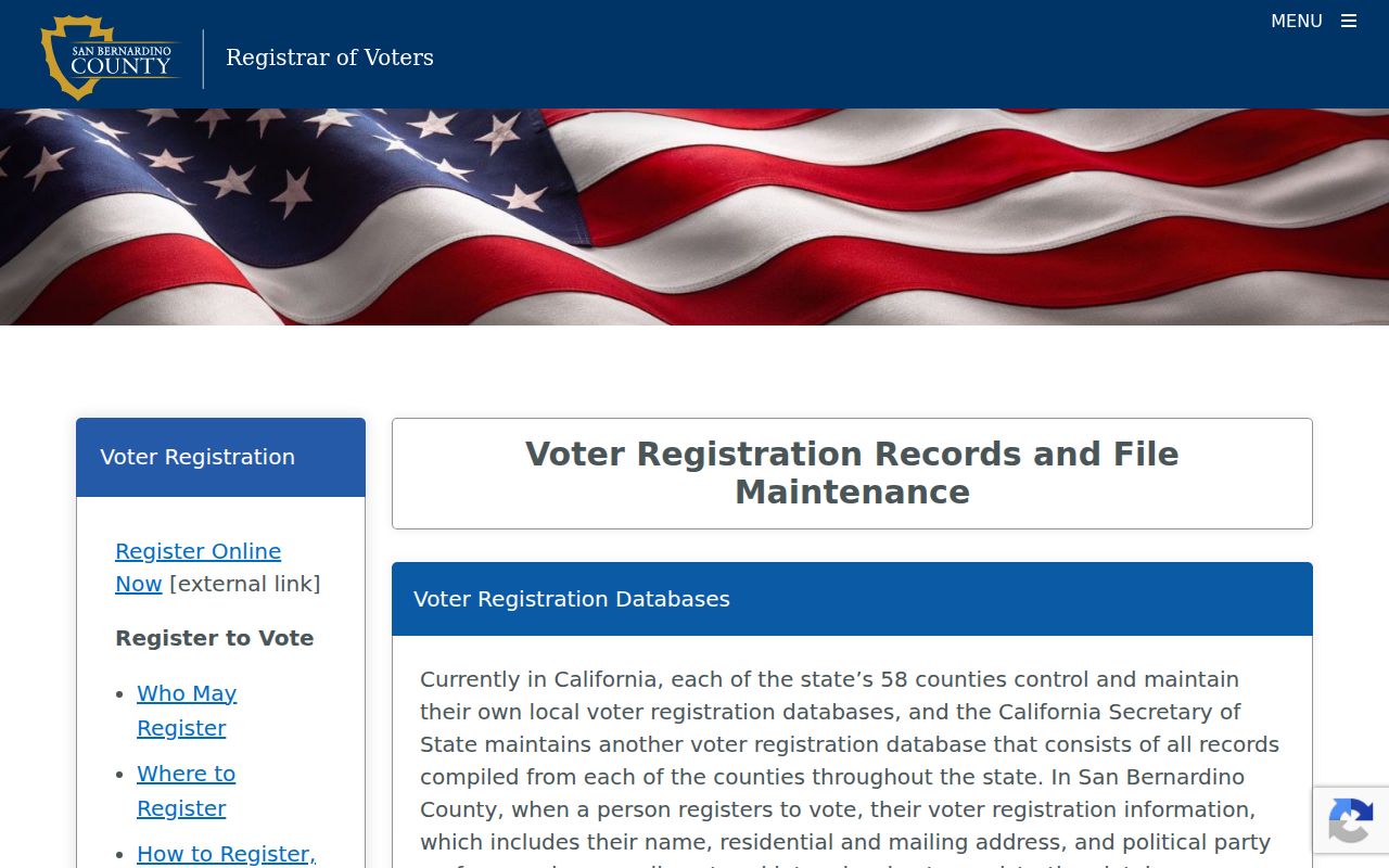 Loma Linda previous residents voter record categories and maintenance