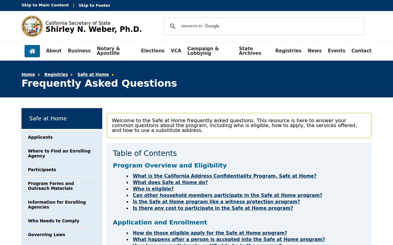 Loma Linda previous residents California Safe at Home address protections