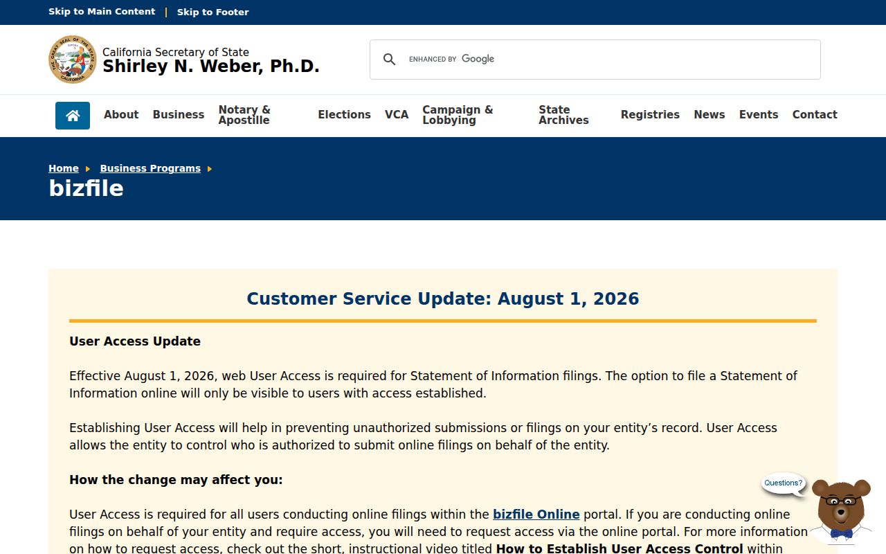 Loma Linda previous residents California bizfile guidance