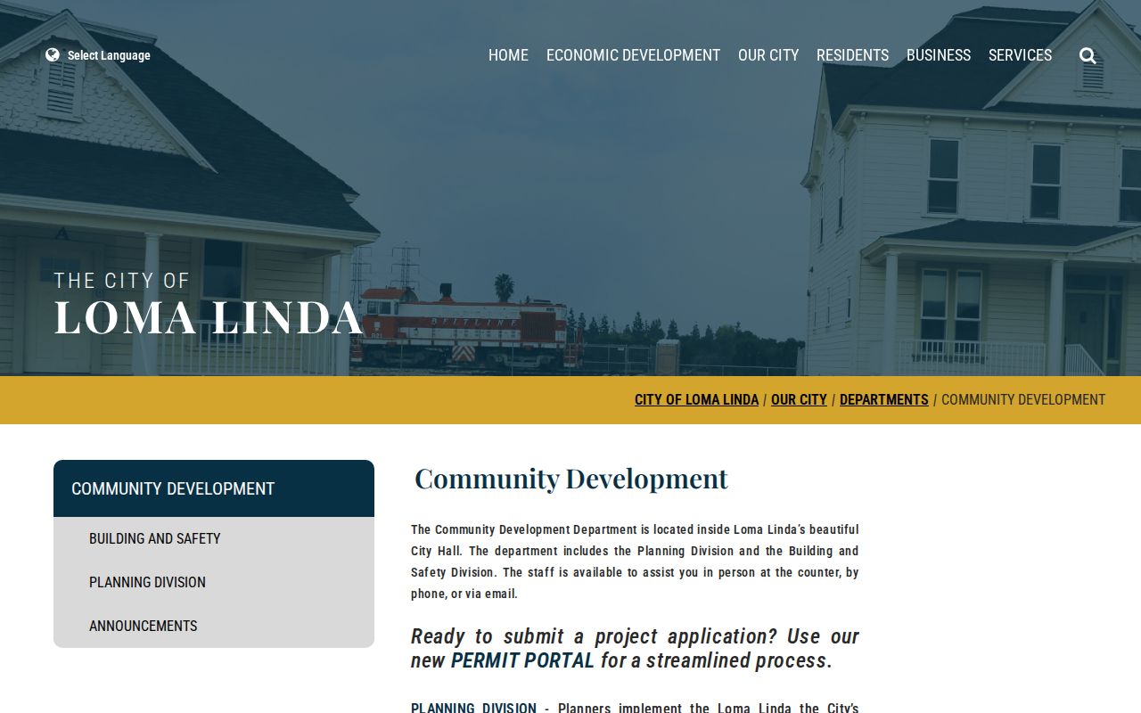 Loma Linda address Community Development permit records
