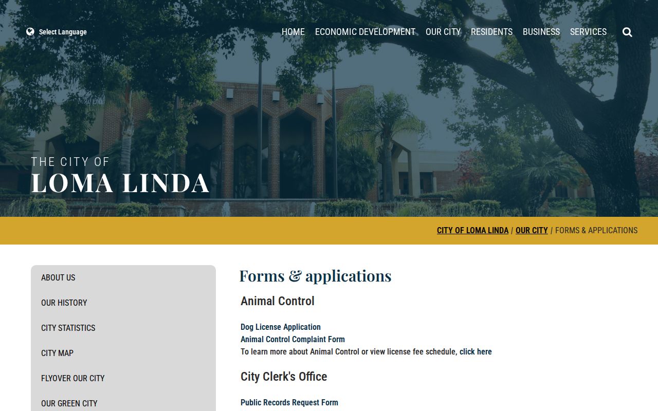 Loma Linda ZIP code City forms and applications